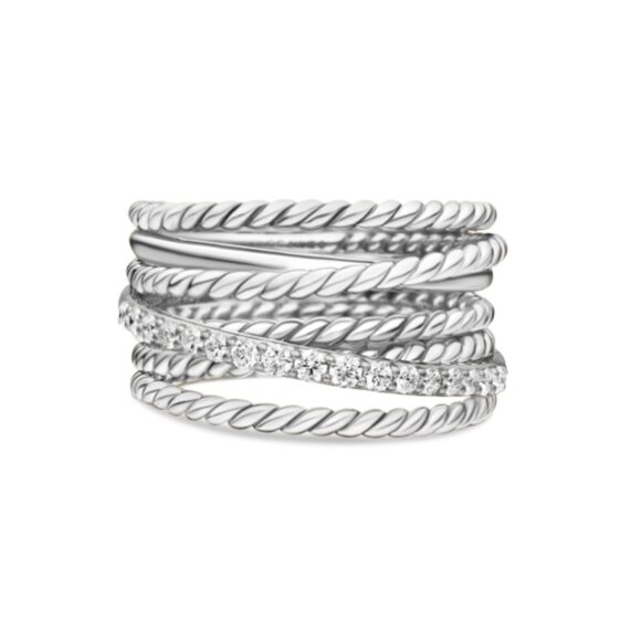 Authentic David Yurman Crossover Wide Ring with Diamonds - Picture 3 of 11